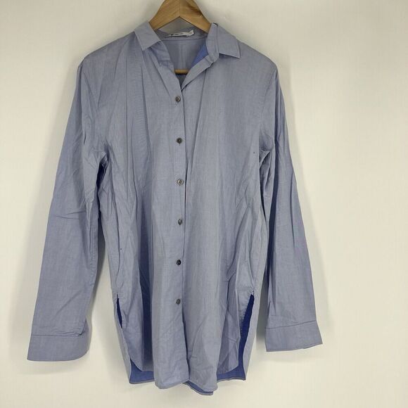 T Alexander Wang Shirt Size Medium Womens Blue Embroidered Logo Button Down Top - Picture 1 of 8
